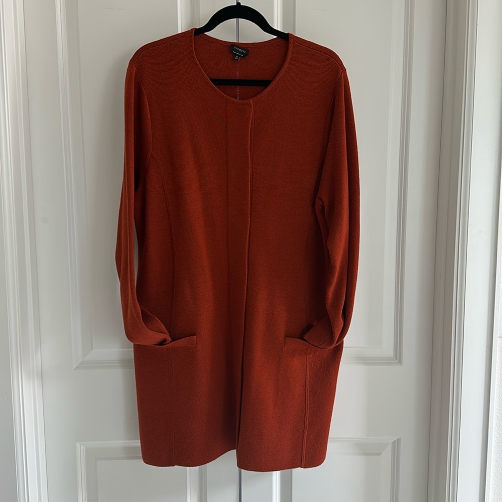 Talbots Long Cardigan Sweater Coat Size XL Burnt Orange
